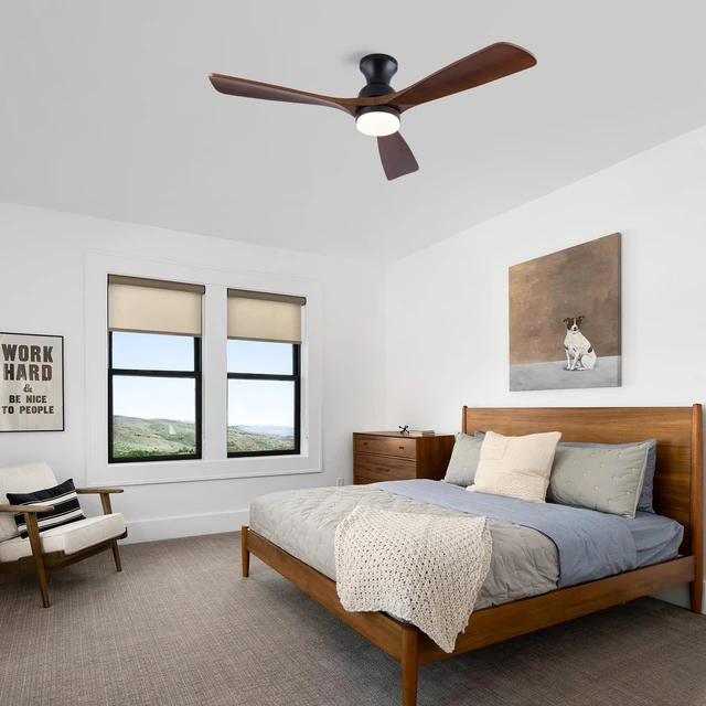 Alt view image 6 of 7 - 52 Inch Ceiling Fan with LED, Solid Blades Reversible Motor Remote Control Ceiling Fan for Living Indoor, Black, Solid