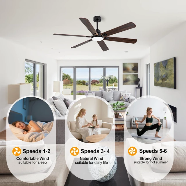 Alt view image 5 of 7 - 60 Inch Smart Indoor and Outdoor Ceiling Fan with Dimmable LED, Speed Quiet Reversible Motor Remote Control Dual Finish