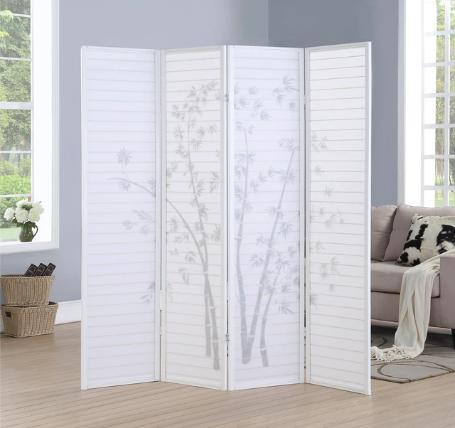 Alt view image 2 of 6 - Bamboo Print 4 Panel Framed Screen Divider, White, Wood and Paper