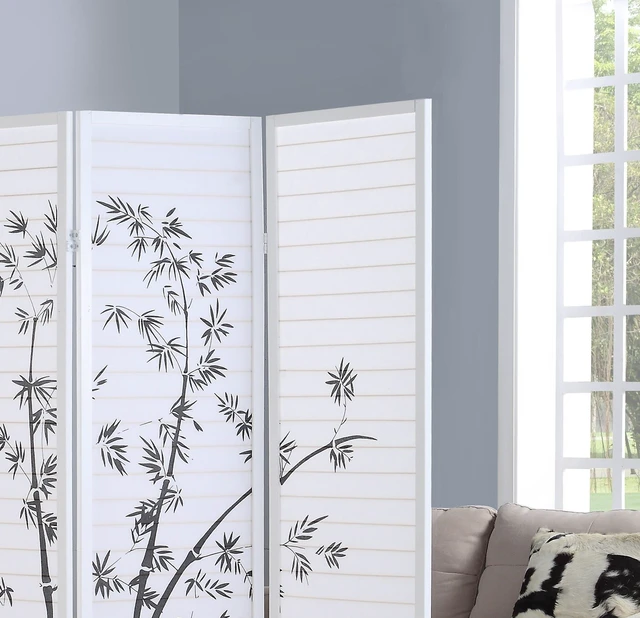 Alt view image 4 of 6 - Bamboo Print 4 Panel Framed Screen Divider, White, Wood and Paper