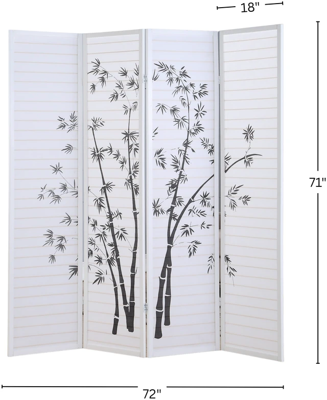 Alt view image 6 of 6 - Bamboo Print 4 Panel Framed Screen Divider, White, Wood and Paper