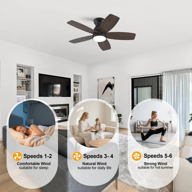 Alt view image 6 of 7 - 32 Inch Low Profile Flush Mount Ceiling Fan with LED, Remote Control Blade Reversible Ceiling Fan for Small Covered