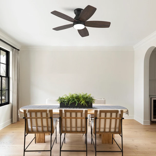 Main image of 32 Inch Low Profile Flush Mount Ceiling Fan with LED, Remote Control Blade Reversible Ceiling Fan for Small Covered
