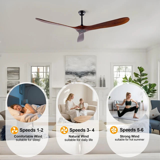 Alt view image 3 of 7 - 72 Inch Ceiling Fan with Solid Blades, Reversible Quiet Motor Remote Control Ceiling Fan for Large Living Villa Indoor