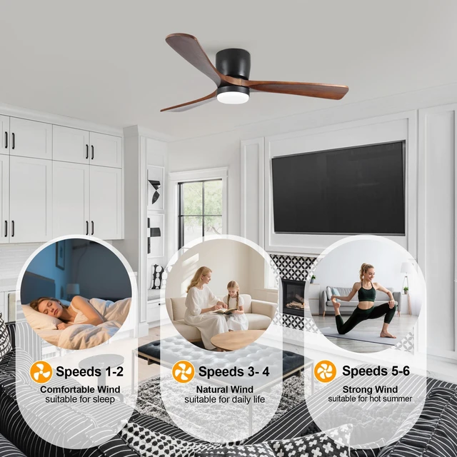 Alt view image 5 of 7 - 42 Inch Low Profile Solid Blades, Speed Reversible Motor Remote and App Smart Control Fan for Covered Patio Indoor
