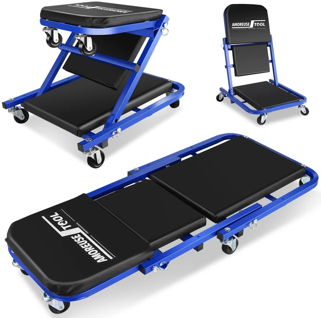 Alt view image 4 of 5 - Foldable Creeper Rolling Folding Car Creeper and Seat, 36 Inch Adjustable Roller Chair Lay Down Sit Capacity Under Car