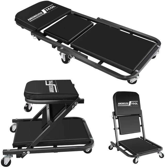 Alt view image 3 of 5 - Mechanic Car Creeper 36 Inches Mode Seat 330 LBS Capacity, Foldable Adjustable Rolling Folding with 6 pcs Wheels Roller