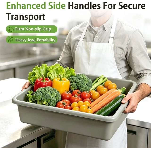 Alt view image 6 of 7 - Pack Inchx Inchmeat Lug, Commercial Meat Tubs with Lids Food Grade Plastic Bus Tubs Heavy Duty Utility Container