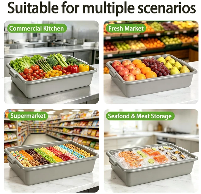 Alt view image 2 of 7 - Pack Inchx Inchmeat Lug, Commercial Meat Tubs with Lids Food Grade Plastic Bus Tubs Heavy Duty Utility Container