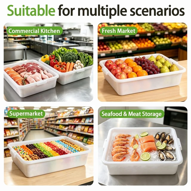 Alt view image 2 of 7 - Pack Inchx Inchmeat Lug, Commercial Meat Tubs with Lids Food Grade Plastic Bus Tubs Heavy Duty Utility Container