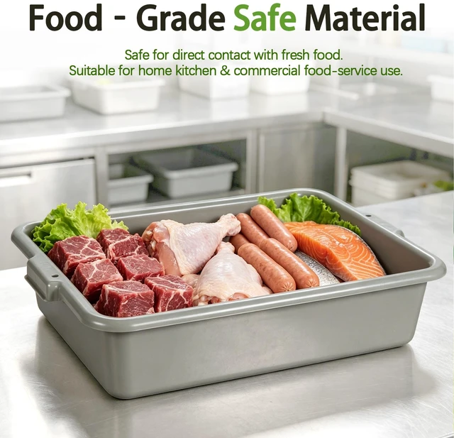 Alt view image 7 of 7 - Pack Inchx Inchmeat Lug, Commercial Meat Tubs with Lids Food Grade Plastic Bus Tubs Heavy Duty Utility Container