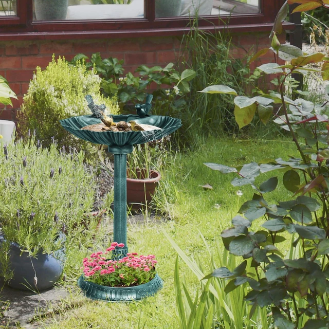Alt view image 2 of 7 - 32 Inch Bird Bath with Pedestal Flower Planter Base, Decorative Birdbath Bird Feeder Bowl and Planter Decoration Yard