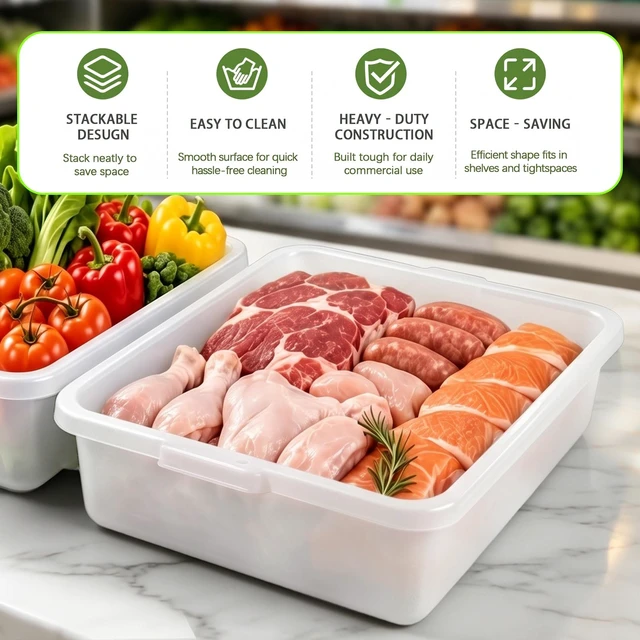 Alt view image 7 of 7 - Pack Inchx Inchmeat Lug, Commercial Meat Tubs with Lids Food Grade Plastic Bus Tubs Heavy Duty Utility Container