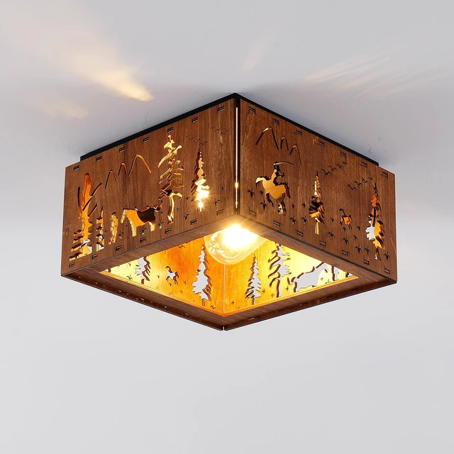 Main image of 2 Light Ceiling, Flush Mount Ceiling with Metal and Square Fixture for Kitchen Entryway Bulbs Not Included, Wood, Iron