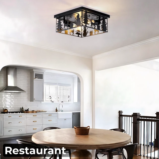 Alt view image 2 of 7 - Pack Flush Mount Ceiling with Deer and Snow Man Design, 2 Light Square Metal Fixture for Kitchen Entryway and Lodge