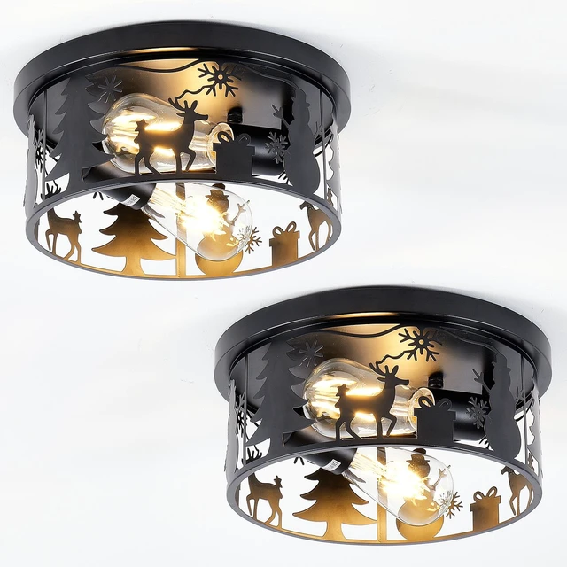 Main image of Pack Flush Mount Ceiling with Deer and Snow Man Design, 2 Light Round Metal Fixture for Kitchen Entryway and Lodge