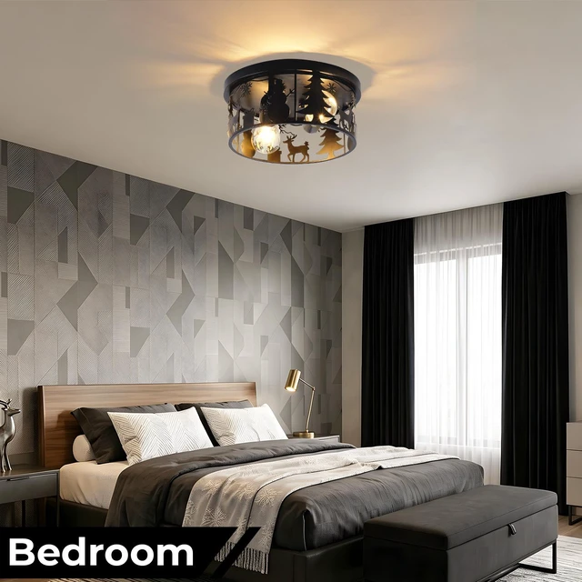 Alt view image 3 of 7 - Pack Flush Mount Ceiling with Deer and Snow Man Design, 2 Light Round Metal Fixture for Kitchen Entryway and Lodge
