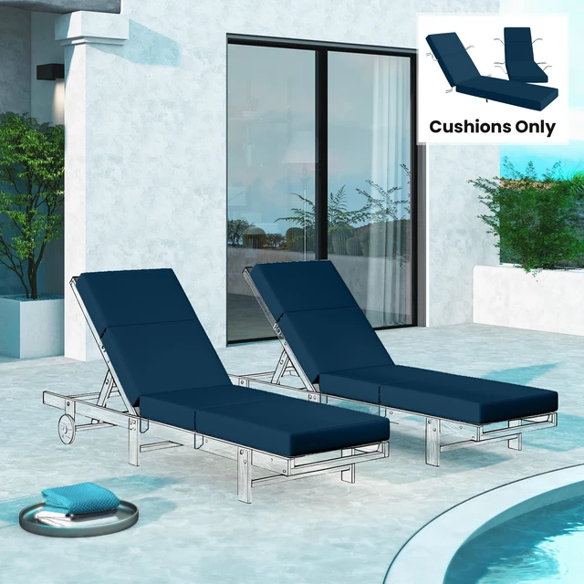 Alt view image 2 of 7 - Set Chaise Lounge Cushion, 4 Inch Outdoor Lounge Chair Cushions with Non-Slip Ties Water Resistant and Fade Resistant