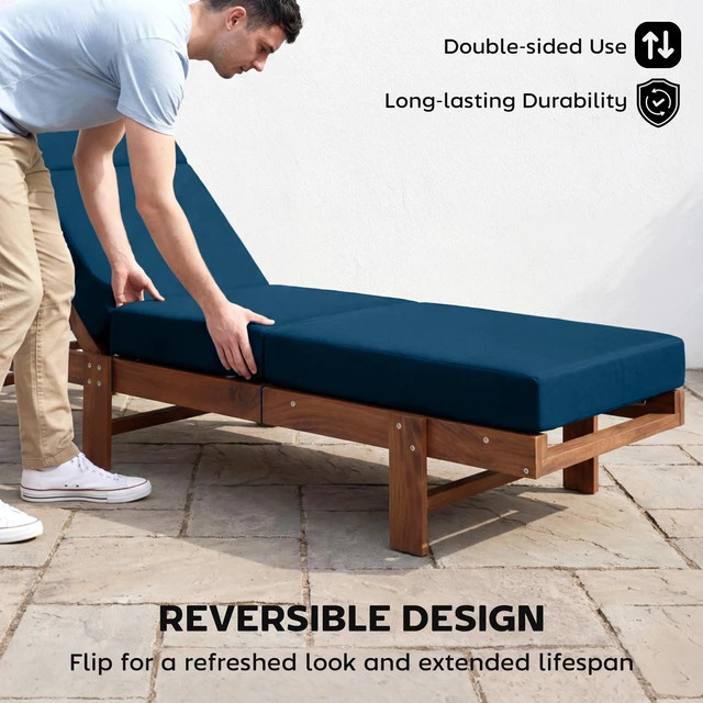 Alt view image 3 of 7 - Set Chaise Lounge Cushion, 4 Inch Outdoor Lounge Chair Cushions with Non-Slip Ties Water Resistant and Fade Resistant