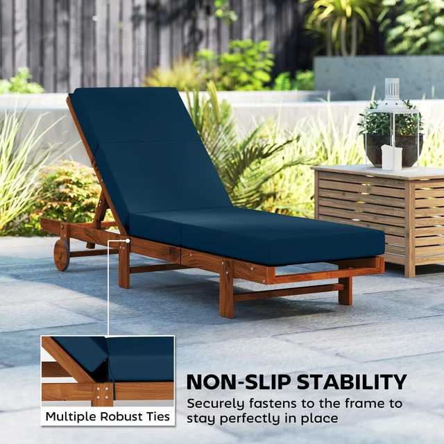 Alt view image 4 of 7 - Set Chaise Lounge Cushion, 4 Inch Outdoor Lounge Chair Cushions with Non-Slip Ties Water Resistant and Fade Resistant