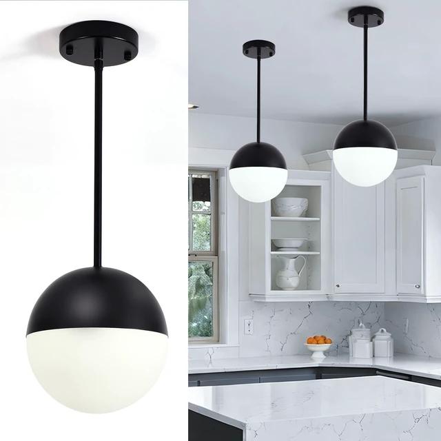 Main image of Pack Mid Century Pendant Lights, Kitchen Island Fixtures with Globe Glass Shade Adjustable Hanging Rod Ceiling