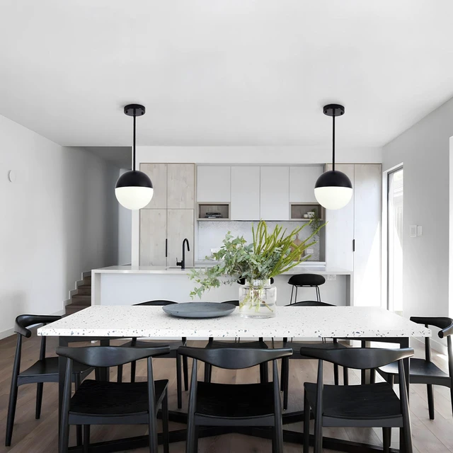 Alt view image 4 of 7 - Pack Mid Century Pendant Lights, Kitchen Island Fixtures with Globe Glass Shade Adjustable Hanging Rod Ceiling