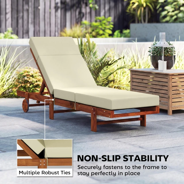 Alt view image 4 of 7 - Chaise Lounge Cushion, 4 Inch Outdoor Lounge Chair Cushions with Non-Slip Ties Water Resistant and Fade Resistant