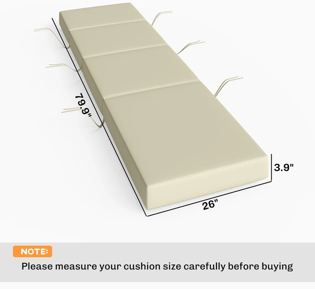 Alt view image 7 of 7 - Chaise Lounge Cushion, 4 Inch Outdoor Lounge Chair Cushions with Non-Slip Ties Water Resistant and Fade Resistant