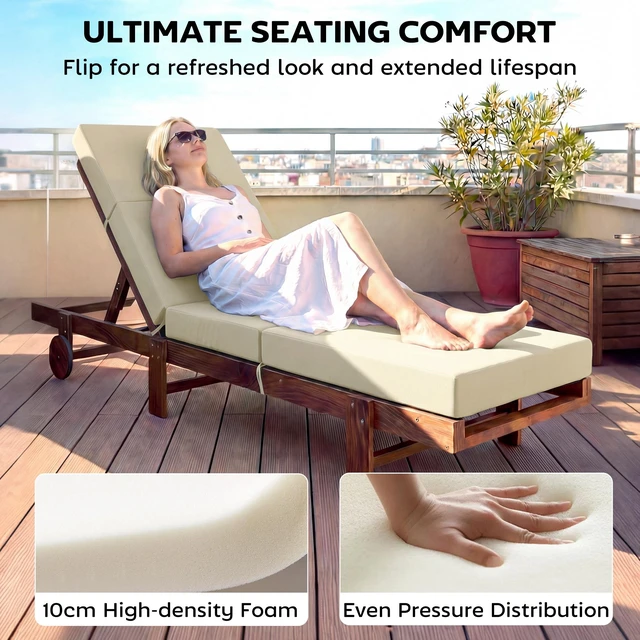 Alt view image 6 of 7 - Chaise Lounge Cushion, 4 Inch Outdoor Lounge Chair Cushions with Non-Slip Ties Water Resistant and Fade Resistant