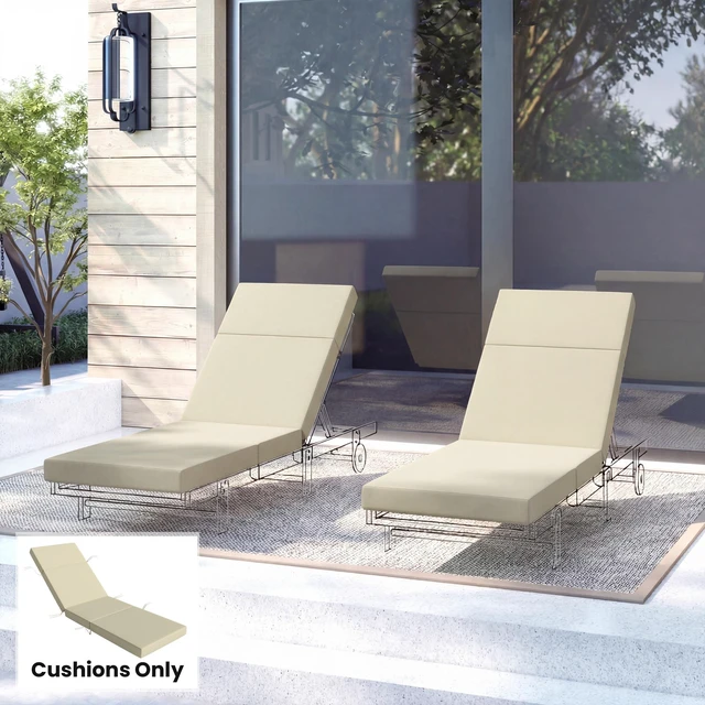 Alt view image 2 of 7 - Chaise Lounge Cushion, 4 Inch Outdoor Lounge Chair Cushions with Non-Slip Ties Water Resistant and Fade Resistant