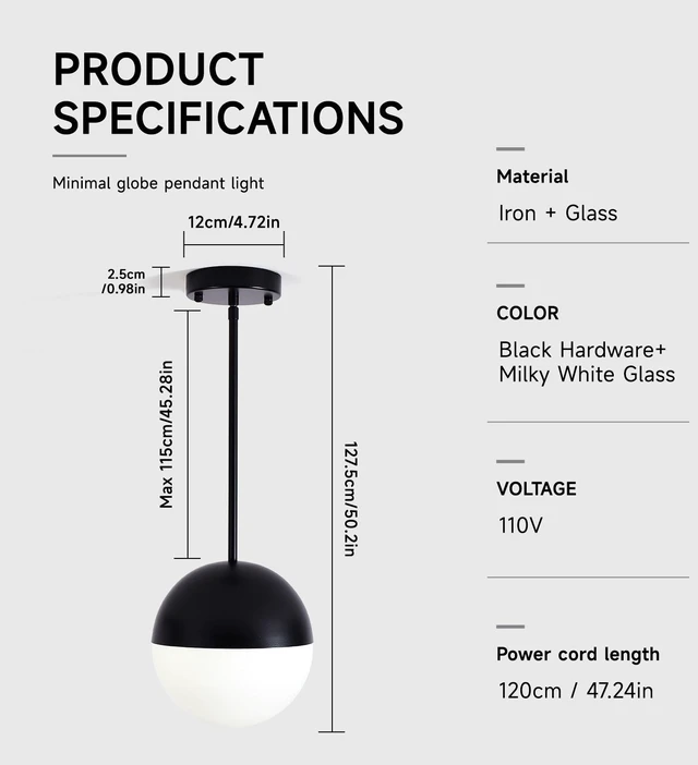 Alt view image 7 of 7 - Pack Mid Century Pendant Lights, Kitchen Island Fixtures with Globe Glass Shade Adjustable Hanging Rod Ceiling