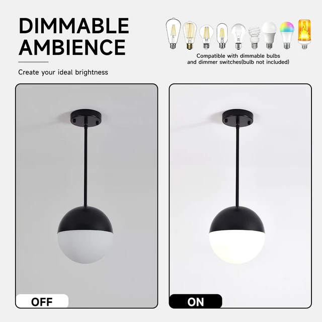 Alt view image 6 of 7 - Pack Mid Century Pendant Lights, Kitchen Island Fixtures with Globe Glass Shade Adjustable Hanging Rod Ceiling