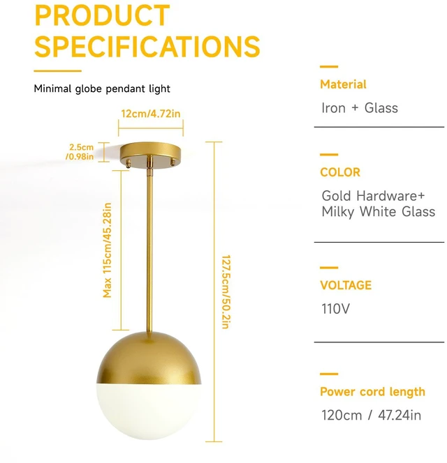 Alt view image 7 of 7 - Pack Pendant Lights, Pendant with Milky Globe Glass Shade Adjustable Hanging Lighting Rod for Kitchen Island Dining