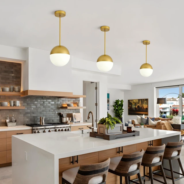 Alt view image 6 of 7 - Pack Pendant Lights, Pendant with Milky Globe Glass Shade Adjustable Hanging Lighting Rod for Kitchen Island Dining