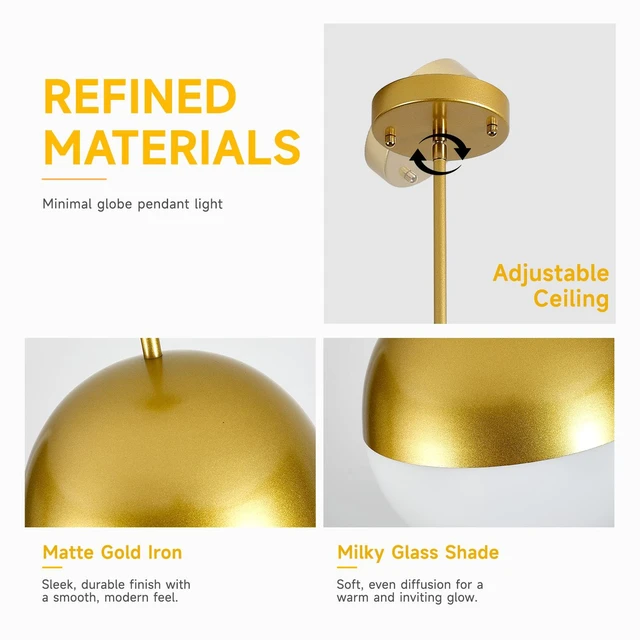 Alt view image 5 of 7 - Pack Pendant Lights, Pendant with Milky Globe Glass Shade Adjustable Hanging Lighting Rod for Kitchen Island Dining