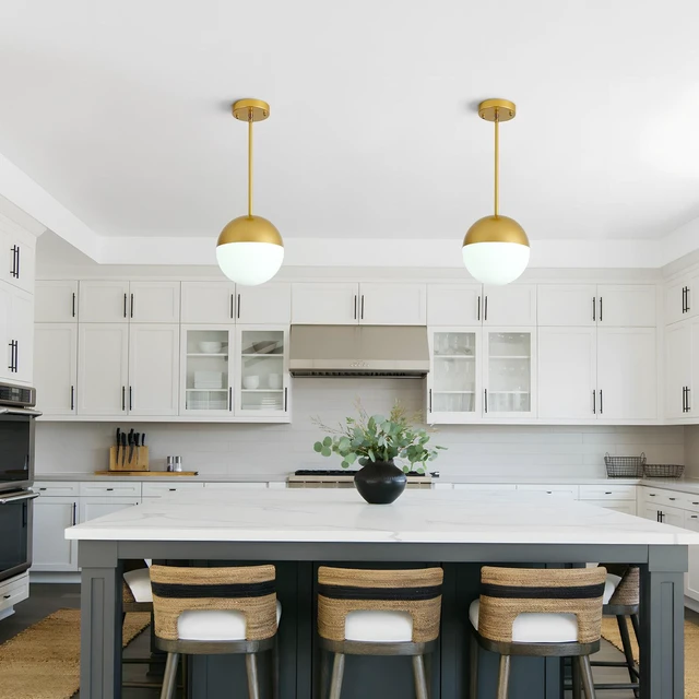 Alt view image 2 of 7 - Pack Pendant Lights, Pendant with Milky Globe Glass Shade Adjustable Hanging Lighting Rod for Kitchen Island Dining