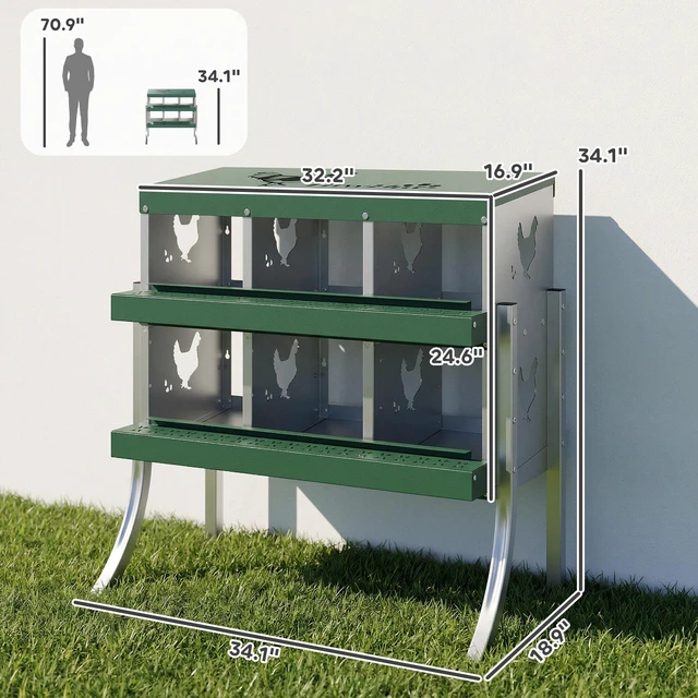 Alt view image 7 of 7 - Paw Hut Chicken Nesting Boxes, 6 Compartment Metal Nesting Boxes for Chickens Two Tier Egg Laying with Vented Holes
