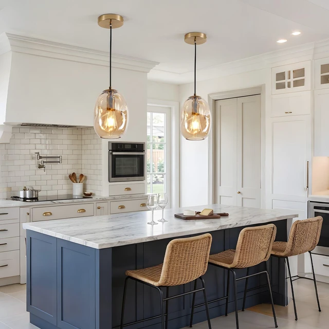Alt view image 3 of 7 - Irregular Hand Blown Clear Glass Pendant with Gold Finish, Base Single Hanging Ceiling Fixture for Kitchen Island