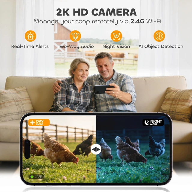 Alt view image 4 of 7 - Paw Hut Camera Automatic Chicken Coop Door, Solar Powered Auto Chicken Coop Door Opener with Timer and Sensor App