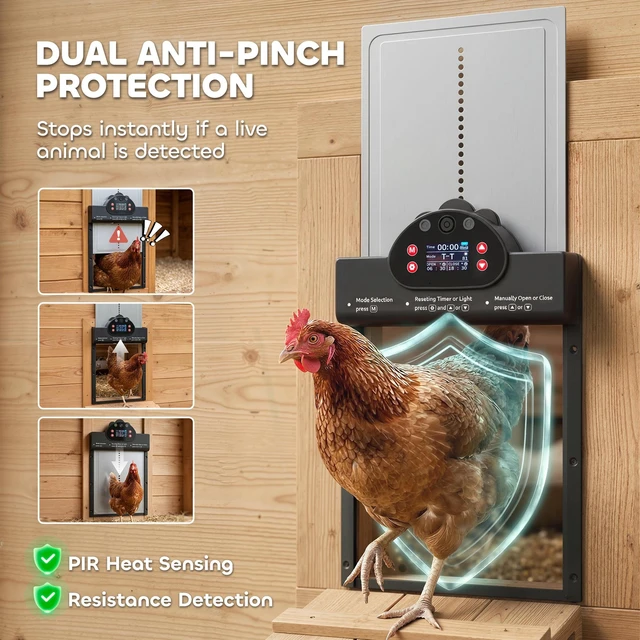 Alt view image 3 of 7 - Paw Hut Camera Automatic Chicken Coop Door, Solar Powered Auto Chicken Coop Door Opener with Timer and Sensor App