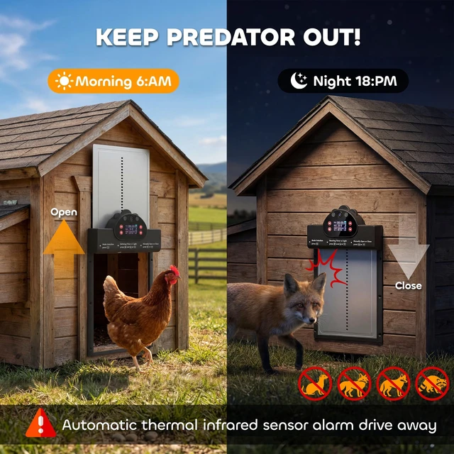 Alt view image 6 of 7 - Paw Hut Camera Automatic Chicken Coop Door, Solar Powered Auto Chicken Coop Door Opener with Timer and Sensor App
