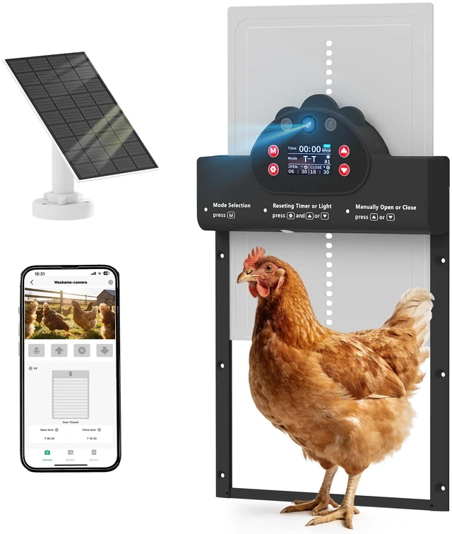 Main image of Paw Hut Camera Automatic Chicken Coop Door, Solar Powered Auto Chicken Coop Door Opener with Timer and Sensor App