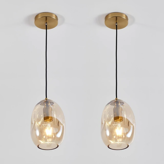 Alt view image 5 of 7 - Pack Wavy Glass Pendant, Irregular Clear Glass Hanging with Brass Finish Base Pendant Lighting for Kitchen Island