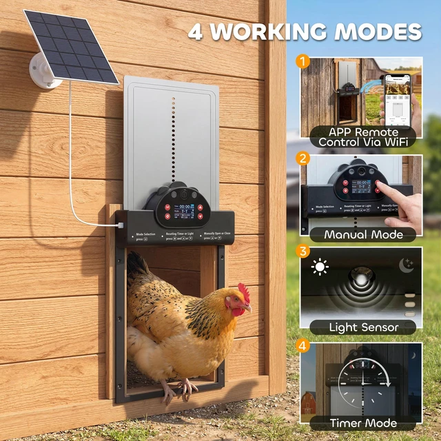 Alt view image 5 of 7 - Paw Hut Camera Automatic Chicken Coop Door, Solar Powered Auto Chicken Coop Door Opener with Timer and Sensor App