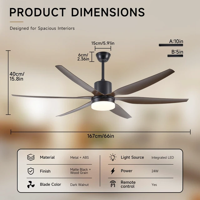 Alt view image 7 of 7 - ABS Blades Ceiling Fan with Kit Design and Dimmable LED Patio Living Indoor Year Round Comfort, Black, Iron, Living