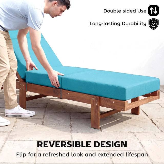Alt view image 3 of 7 - Chaise Lounge Cushion, 4 Inch Outdoor Lounge Chair Cushion with Non-Slip Ties Water Resistant and Fade Resistant