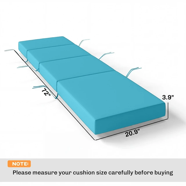 Alt view image 7 of 7 - Chaise Lounge Cushion, 4 Inch Outdoor Lounge Chair Cushion with Non-Slip Ties Water Resistant and Fade Resistant