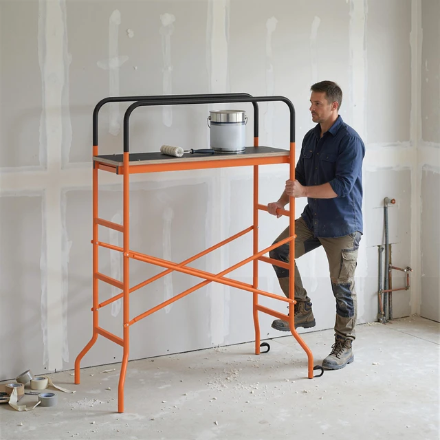 Alt view image 2 of 7 - Step Steel 4.6 2 6 ft Scaffold 2 Wheels Moving for Indoor and Outdoor Decoration Anti Skid, 440 Pound Capacity