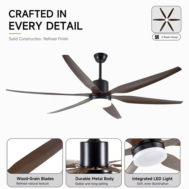 Alt view image 5 of 7 - Large 74 in Ceiling Fans with Lights and Remote Speeds Ceiling Fan Blades, Indoor Fan for Living Dining LED Lighting