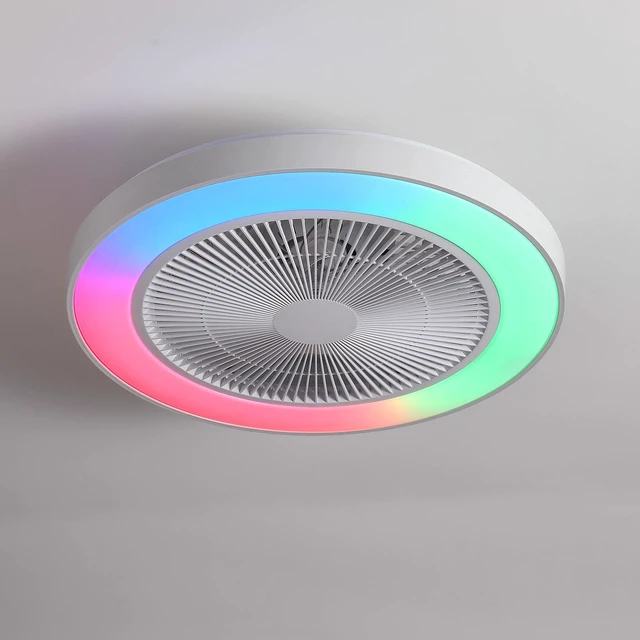 Main image of Low Profile Ceiling Fan, 20 in Caged Safety Design for Kids RGB Color Smart App Remote Control Quiet Flush Mount Motor